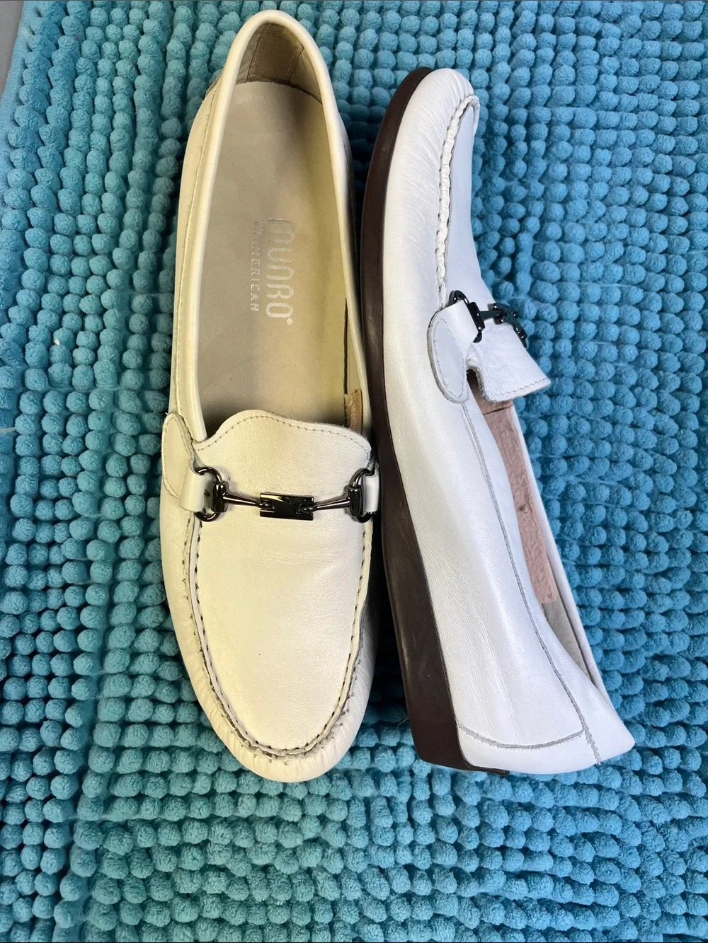 Classic white leather Bit Loafers with Metal Accent - Women's Slip-Ons